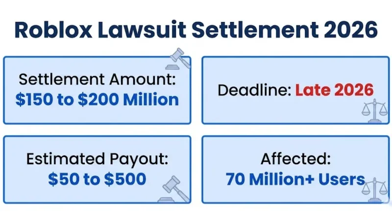 Roblox lawsuit settlement 2026 overview showing $150M+ fund and $50 to $500 payout range
