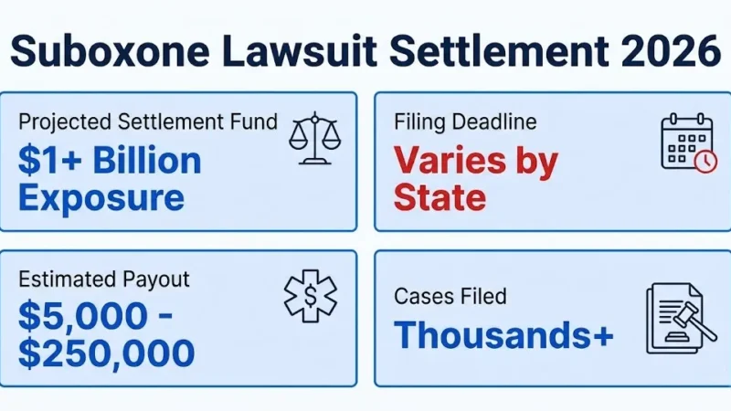Suboxone lawsuit 2026 settlement overview with payout and deadline info