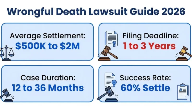 Wrongful death lawsuit guide 2026 showing settlement ranges and filing deadlines