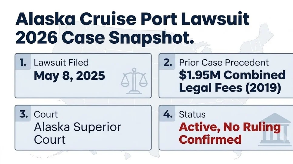 Alaska cruise port lawsuit 2026 snapshot, CLIA v. Skagway, filed May 2025, Alaska Superior Court