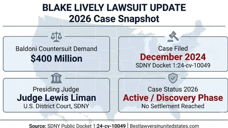 Blake lively lawsuit update 2026 case snapshot, $400M countersuit, SDNY docket 1:24-cv-10049, active discovery phase