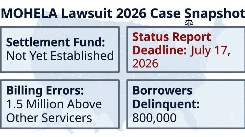 MOHELA lawsuit 2026 case snapshot showing July 17 status deadline and 800,000 delinquent borrowers
