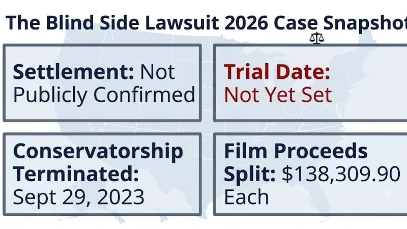 Alt Text: The Blind Side lawsuit 2026 case snapshot showing unresolved status and no confirmed settlement or trial date