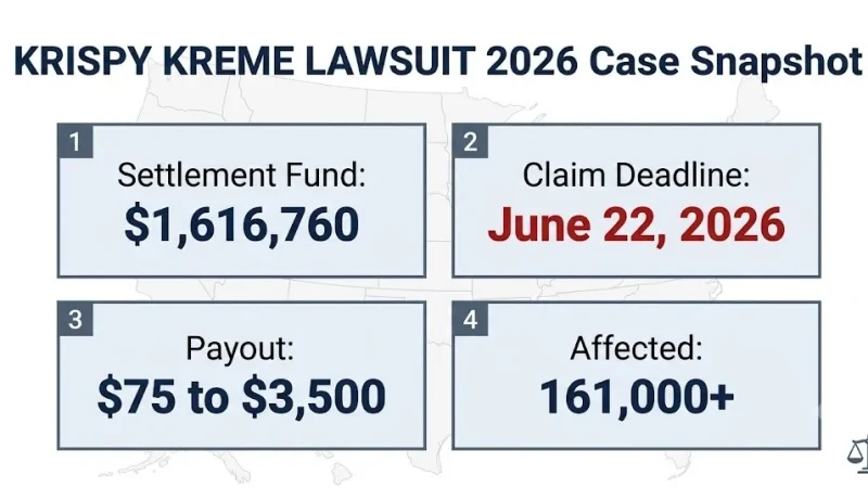 Krispy Kreme lawsuit 2026 case snapshot: $1.6M settlement, June 22 deadline, $75 to $3,500 payout